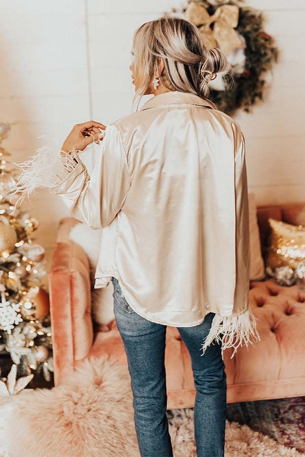 Fashionable Scene Satin Feather Top In Champagne sold by Impressions product image thumbnail 4