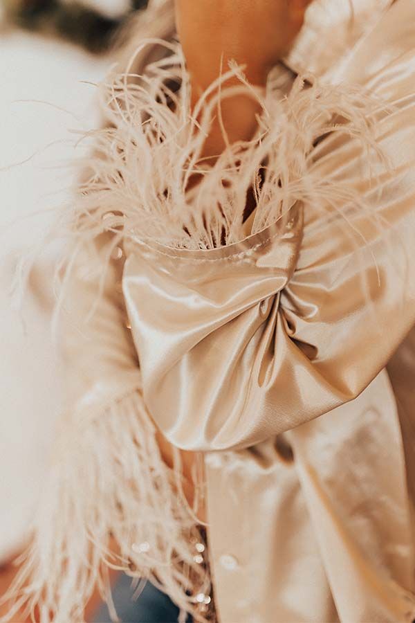 Fashionable Scene Satin Feather Top In Champagne sold by Impressions product image thumbnail 5