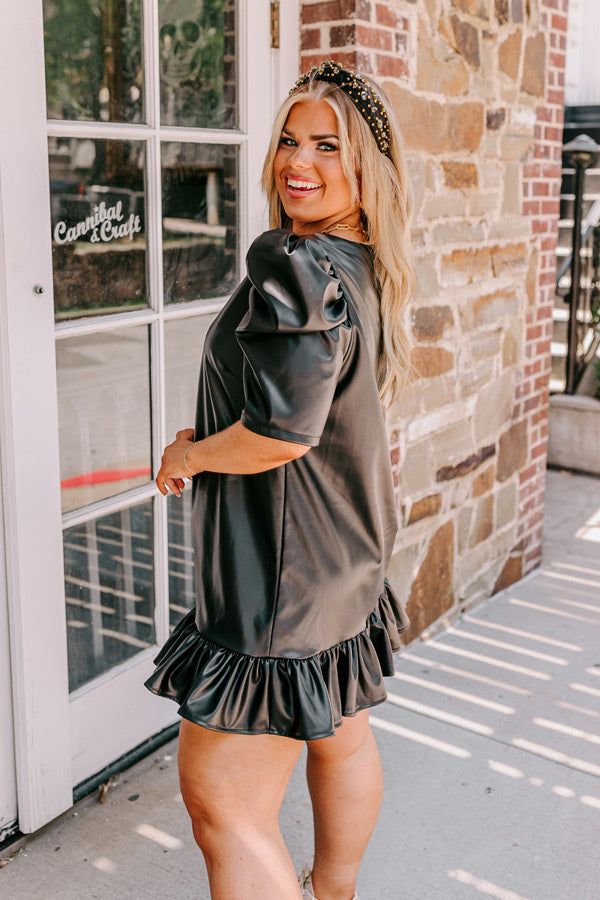 Stylish Setting Faux Leather Mini Dress in Black Curves sold by Impressions product image thumbnail 2