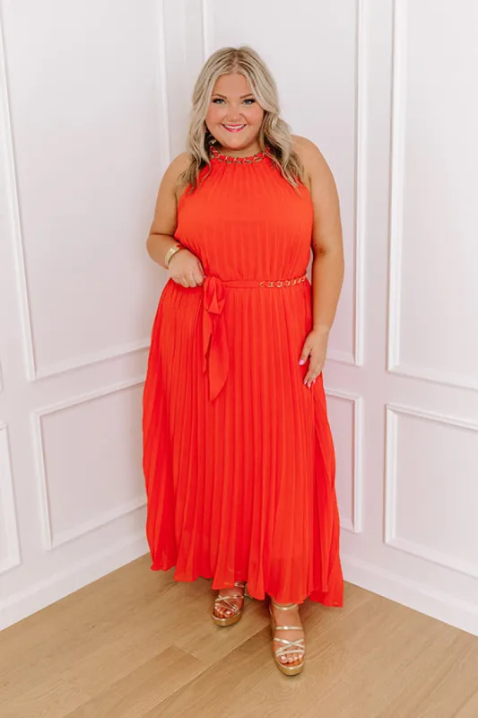 VIP Party Pleated Maxi Dress in Red Curves sold by Impressions