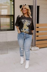 World Tour Distressed Boyfriend Tee Curves sold by Impressions
