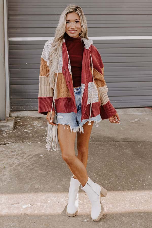 Snuggle Spot Colorblock Sweater In Aurora Red sold by Impressions