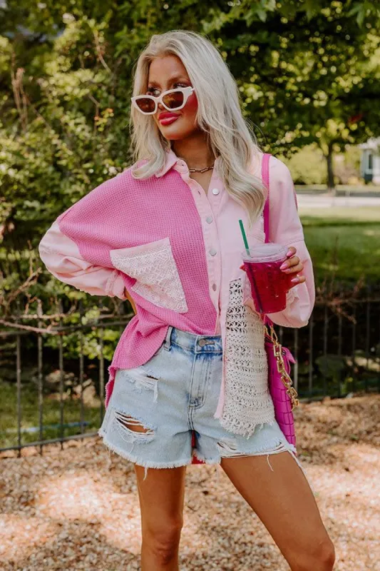 The Edith Knit Button Up in Pink sold by Impressions