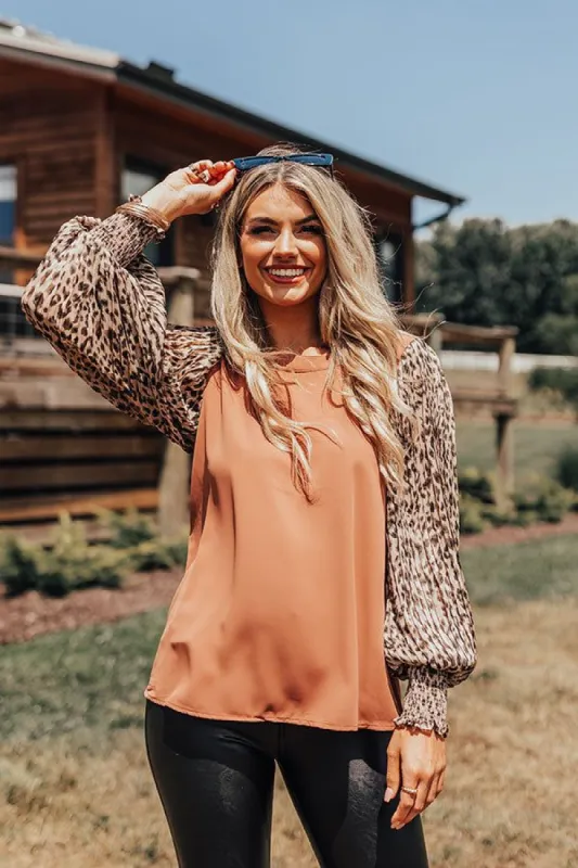 Love Tune Leopard Shift Top In Latte sold by Impressions