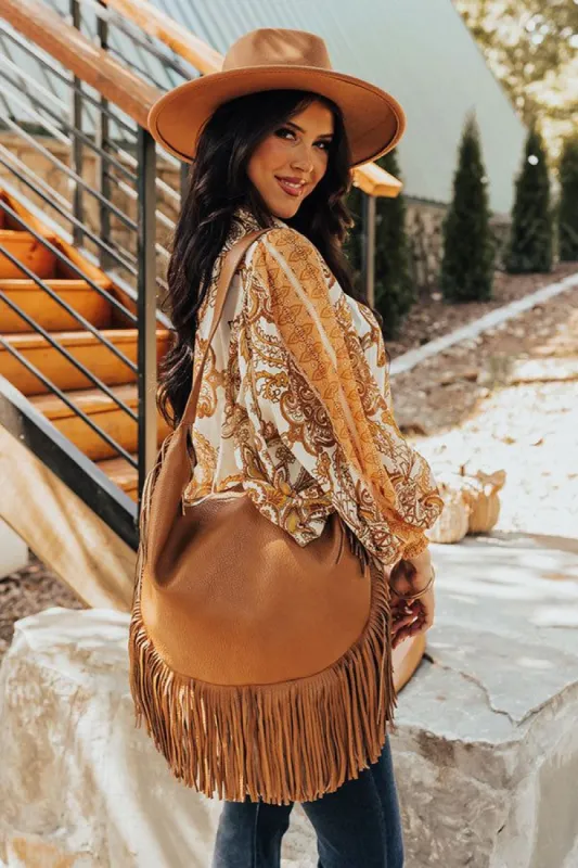 No Hesitation Faux Leather Fringe Tote In Camel sold by Impressions