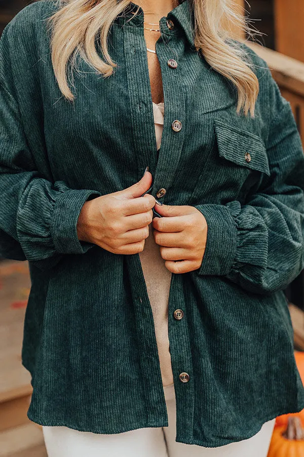 On My Mind Corduroy Button Up In Forest Curves sold by Impressions