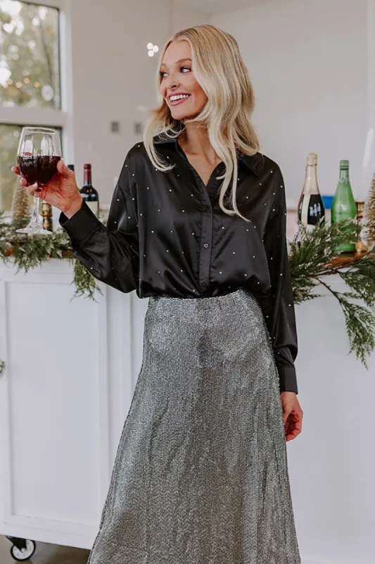 Milan Muse Rhinestone Satin Top In Black sold by Impressions