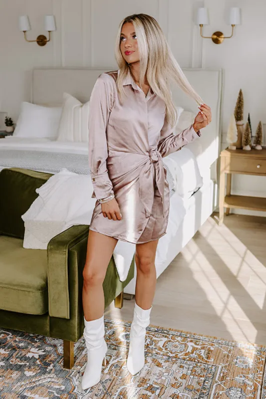 Whirl The Night Away Wrap Dress In Taupe sold by Impressions