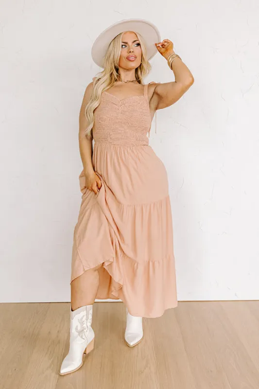 Tucson Stroll Smocked Midi in Iced Mocha Curves sold by Impressions