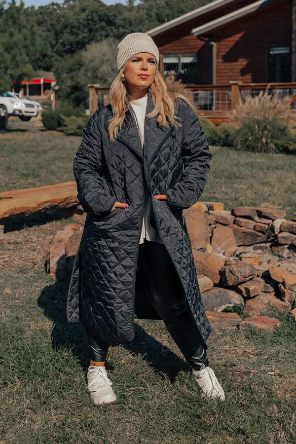 Chilly Wind Quilted Coat in Black Curves sold by Impressions