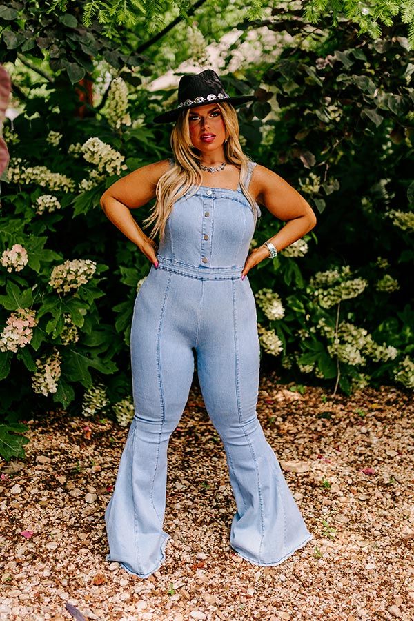 The Pike Denim Jumpsuit in Light Wash Curves sold by Impressions