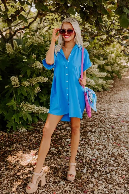 Sunlit Magic Button Up Dress In Ocean Blue sold by Impressions