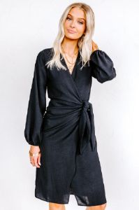 Effortless Nights Wrap Dress In Black sold by Impressions