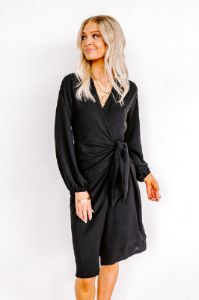 Effortless Nights Wrap Dress In Black sold by Impressions