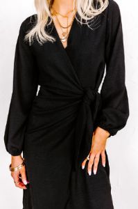 Effortless Nights Wrap Dress In Black sold by Impressions