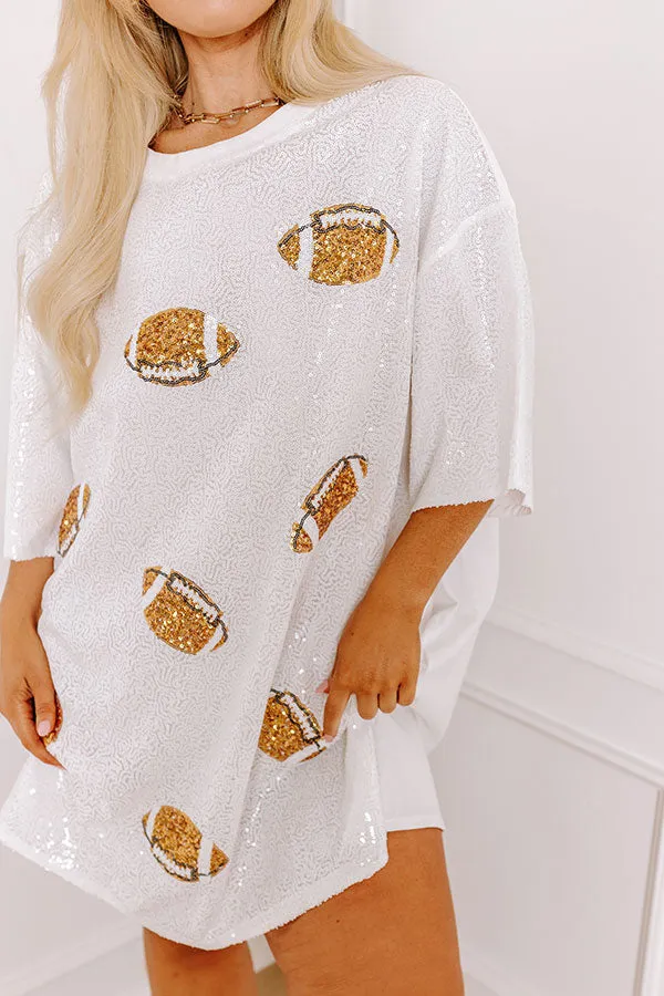 Football Season Sequin Mini Dress in White Curves sold by Impressions product image thumbnail 3