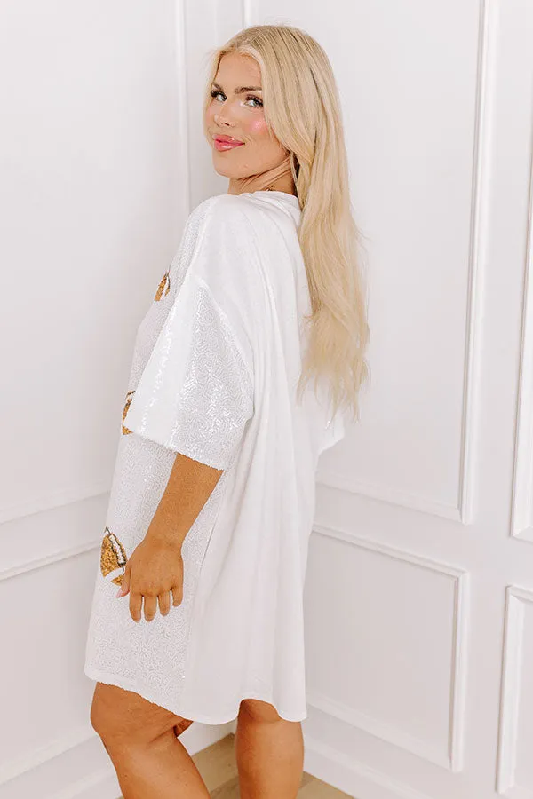 Football Season Sequin Mini Dress in White Curves sold by Impressions product image thumbnail 4