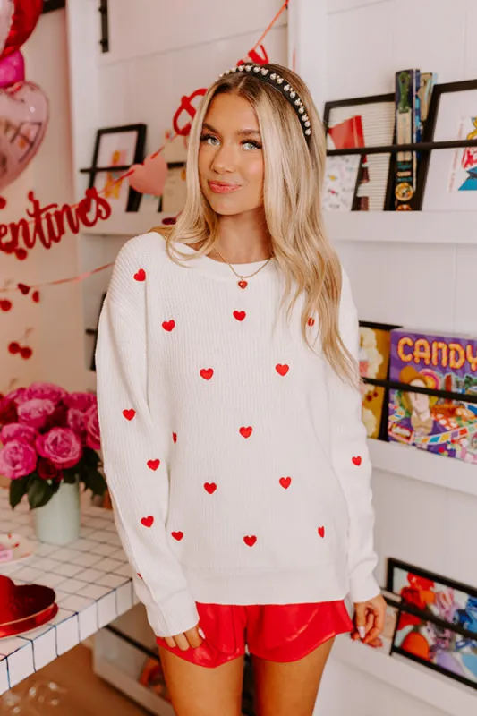 Candy Heart Conversations Embroidered Sweater in Ivory sold by Impressions