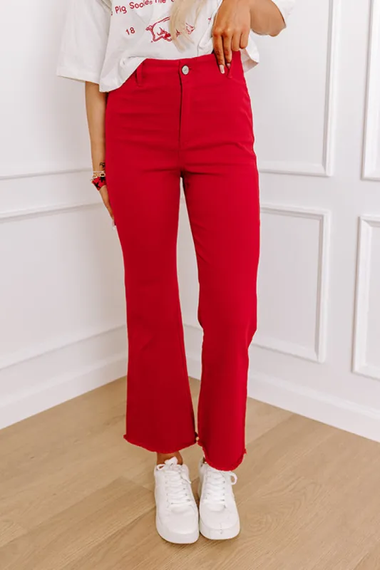 The Quinn High Waist Ankle Flare in Red sold by Impressions