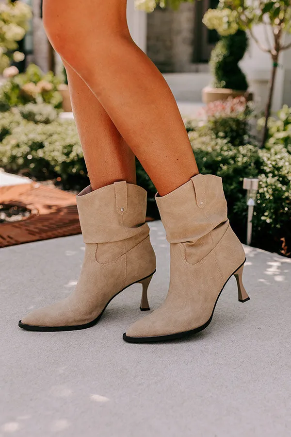 The Eliza Faux Nubuck Bootie in Khaki sold by Impressions