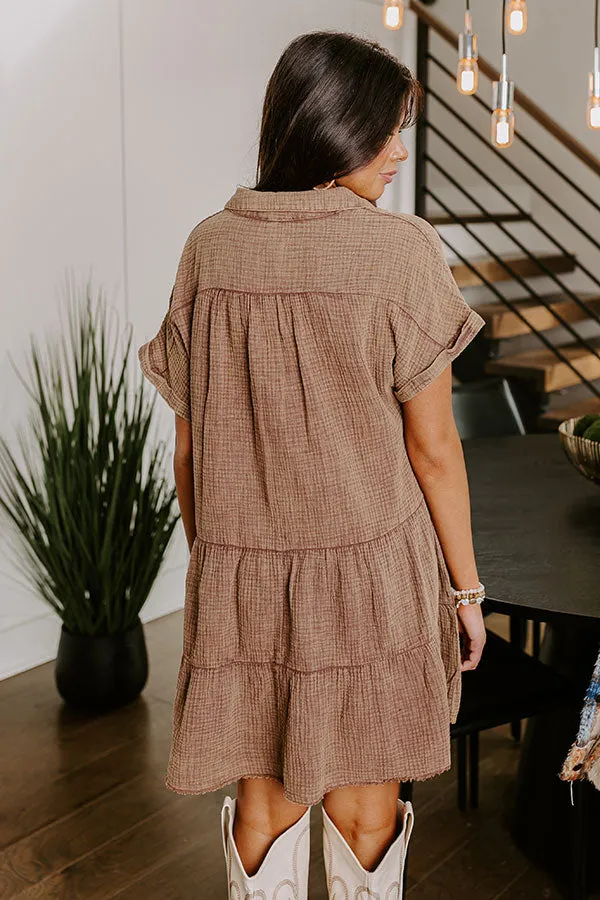 Across The World Mineral Wash Mini Dress In Mocha sold by Impressions product image thumbnail 3