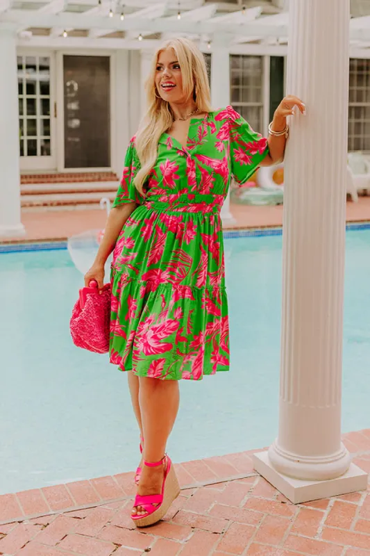 Cruise Trip Ready Floral Mini Dress in Kelly Green Curves sold by Impressions