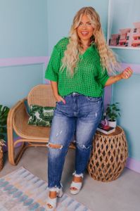 Beachside Bliss Knit Top In Green Curves sold by Impressions