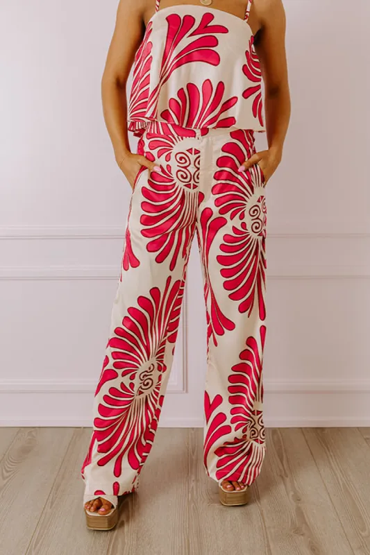 Hawaiian Paradise Satin High Waist Pants In Fuchsia sold by Impressions