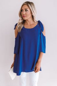 Call Me For Cocktails Shift Top In Royal Blue sold by Impressions