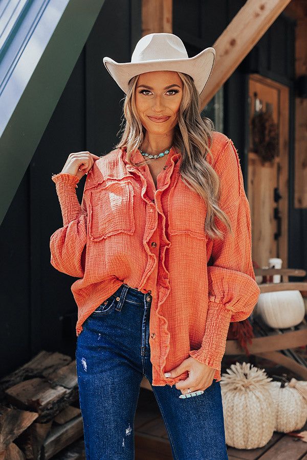 Autumn Brunch Button Up In Pumpkin sold by Impressions product image thumbnail 3