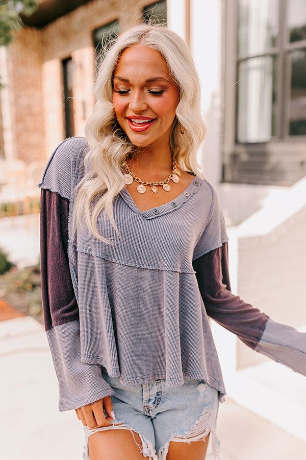 Whispering Sweet Nothings Waffle Knit Top in Blue sold by Impressions