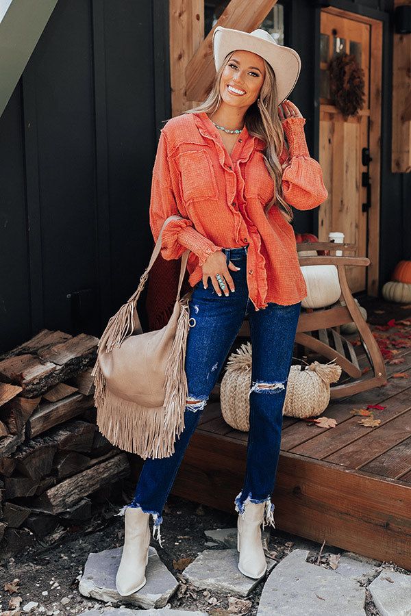 Autumn Brunch Button Up In Pumpkin sold by Impressions product image thumbnail 4