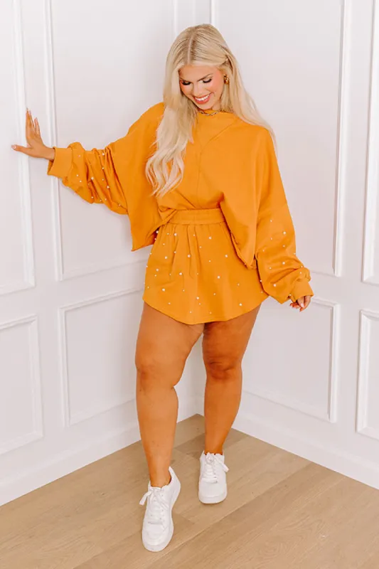 Sideline Chic High Waist Pearl Embellished Skort in Rust Curves sold by Impressions