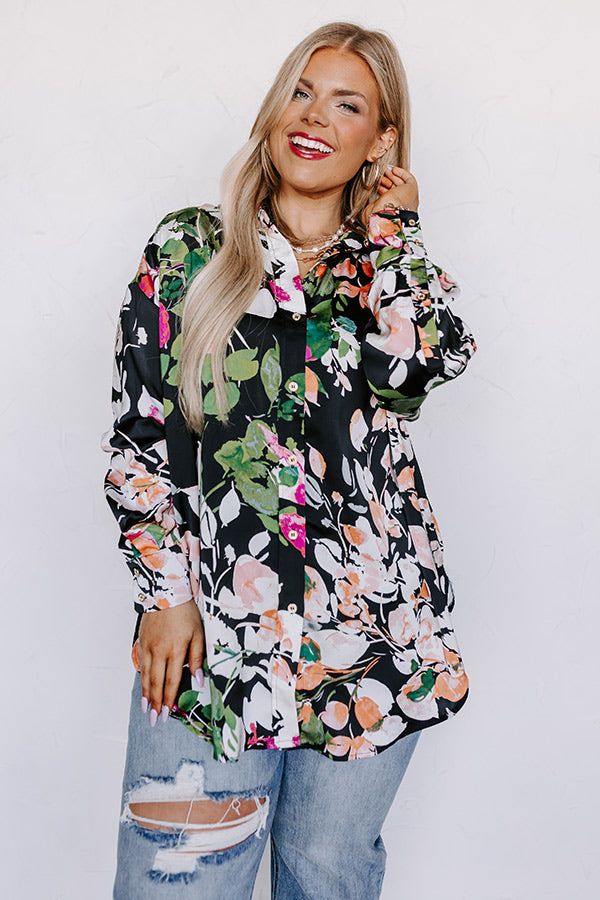 Mind On Malibu Button Up In Black Curves sold by Impressions