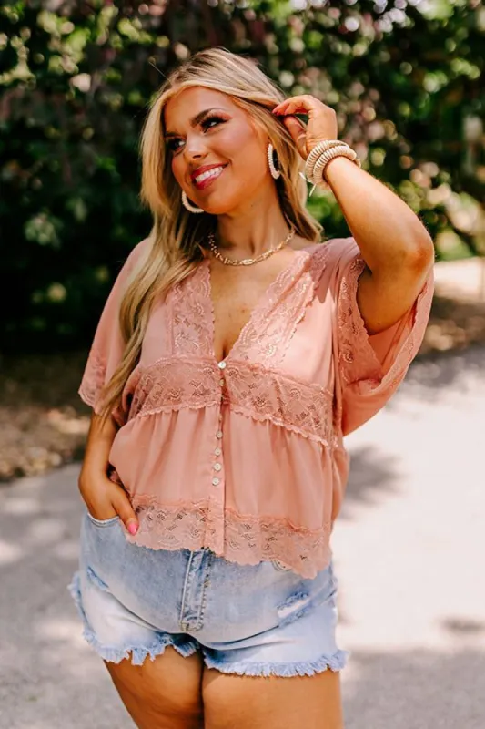 Simply Mesmerized Lace Top in Dusty Peach Curves sold by Impressions