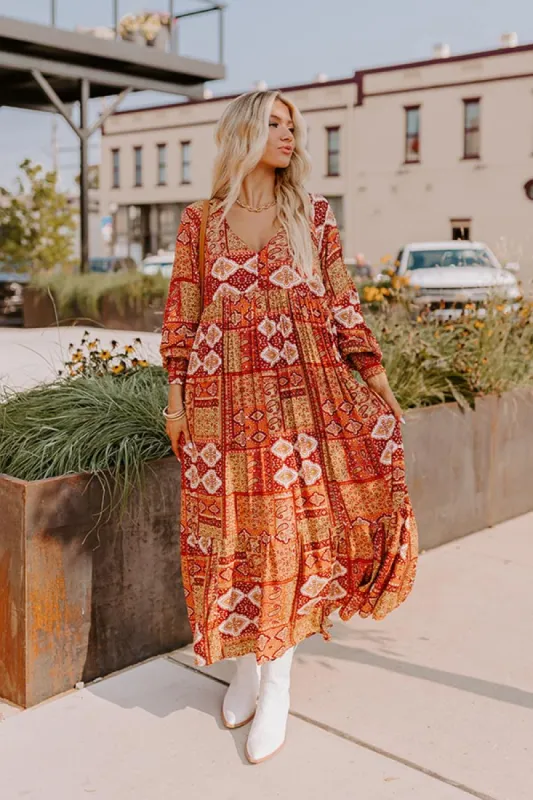 Orchard Oasis Paisley Maxi Dress in Wine sold by Impressions