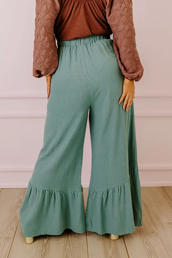 The Kenzo High Waist Linen-Blend Trousers In Light Teal Curves sold by Impressions product image thumbnail 5