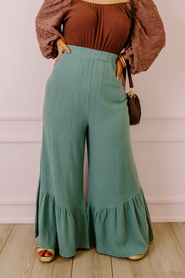 The Kenzo High Waist Linen-Blend Trousers In Light Teal Curves sold by Impressions product image thumbnail 4