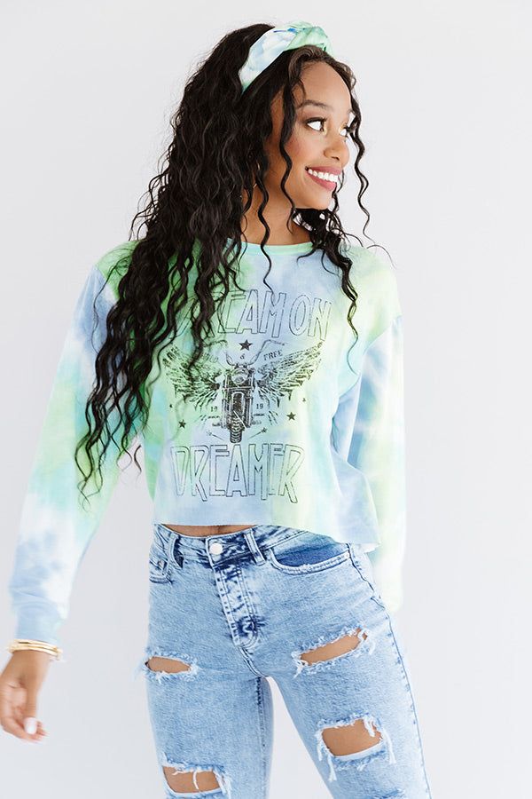 Dream On Dreamer Tie Dye Crop Sweatshirt In Blue sold by Impressions