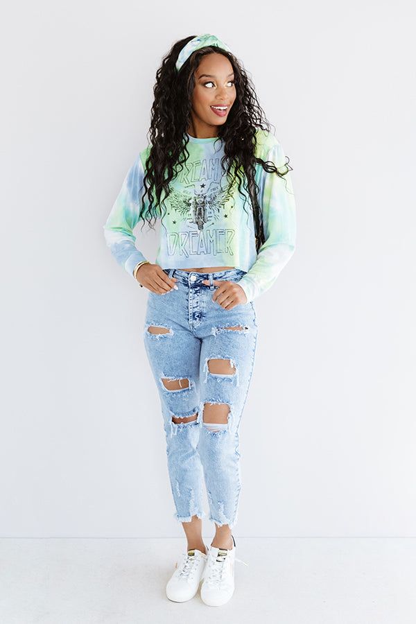 Dream On Dreamer Tie Dye Crop Sweatshirt In Blue sold by Impressions product image thumbnail 2