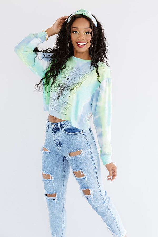 Dream On Dreamer Tie Dye Crop Sweatshirt In Blue sold by Impressions product image thumbnail 3