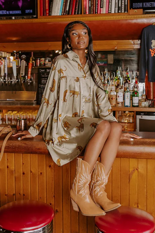 Party Phase Satin Mini Dress in Sage sold by Impressions