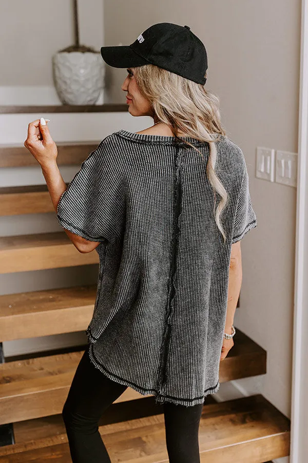 Visions Of You Waffle Knit Top In Vintage Black sold by Impressions product image thumbnail 4