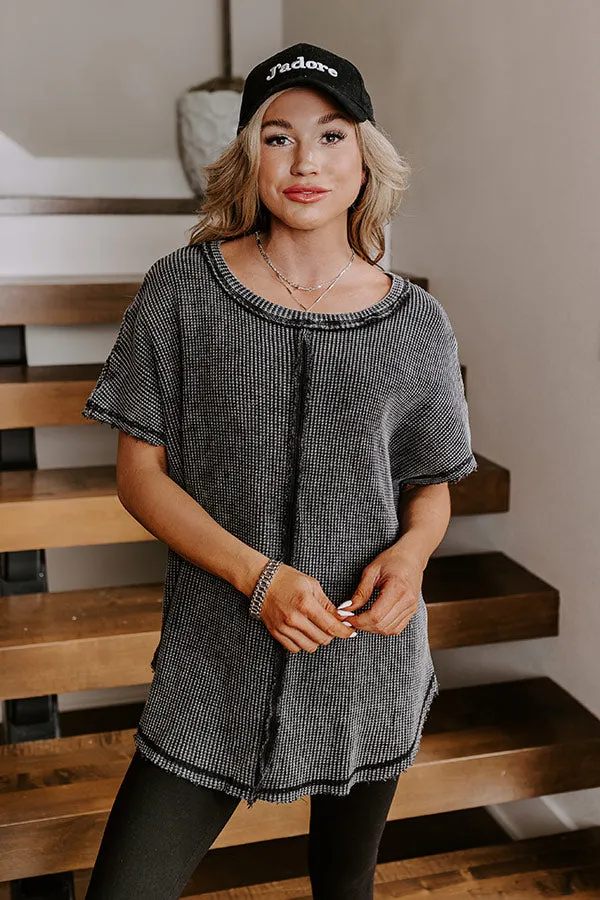 Visions Of You Waffle Knit Top In Vintage Black sold by Impressions
