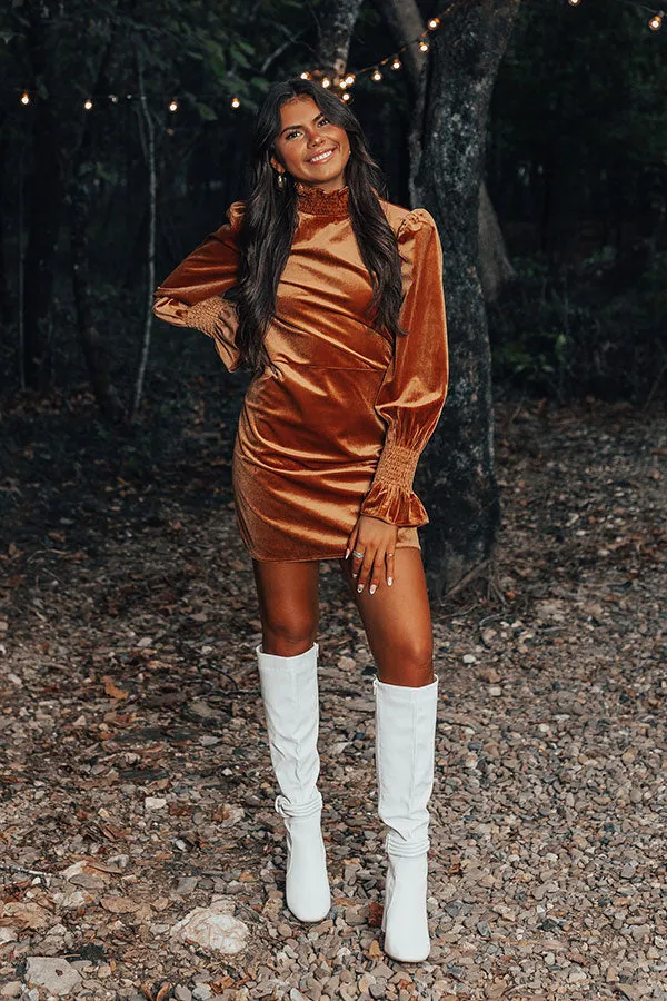 Fashionably Late Velvet Mini Dress In Camel sold by Impressions product image thumbnail 2