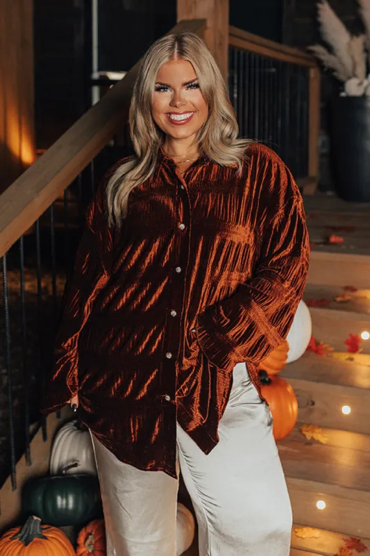 Amazing Views Velvet Top in Dark Cinnamon Curves sold by Impressions