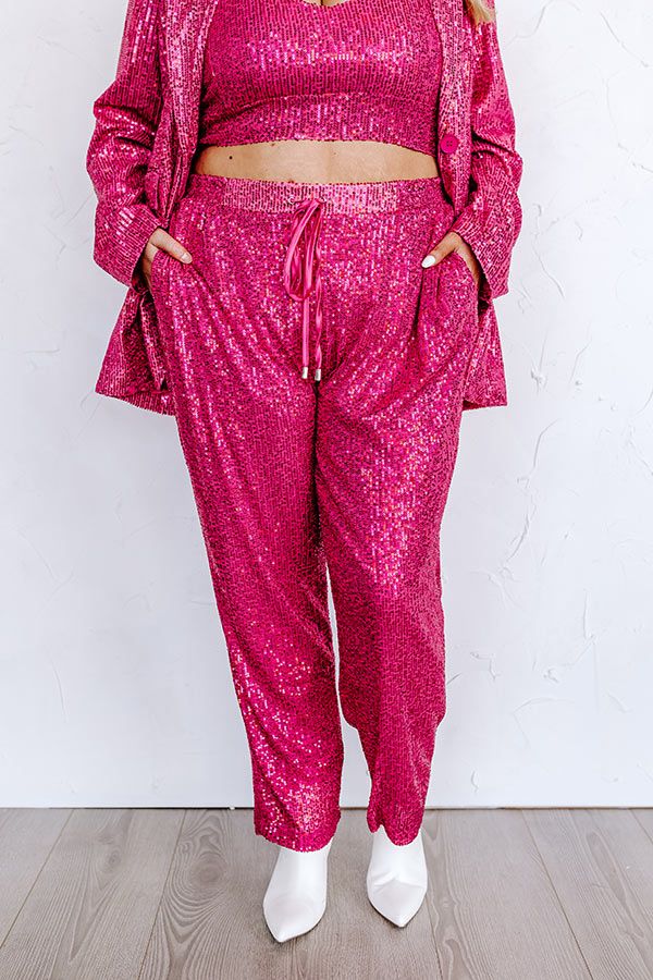 Alluring Avenue Sequin Pants in Fuchsia Curves sold by Impressions
