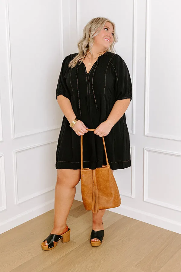 Summer Party Linen-Blend Mini Dress in Black Curves sold by Impressions product image thumbnail 2