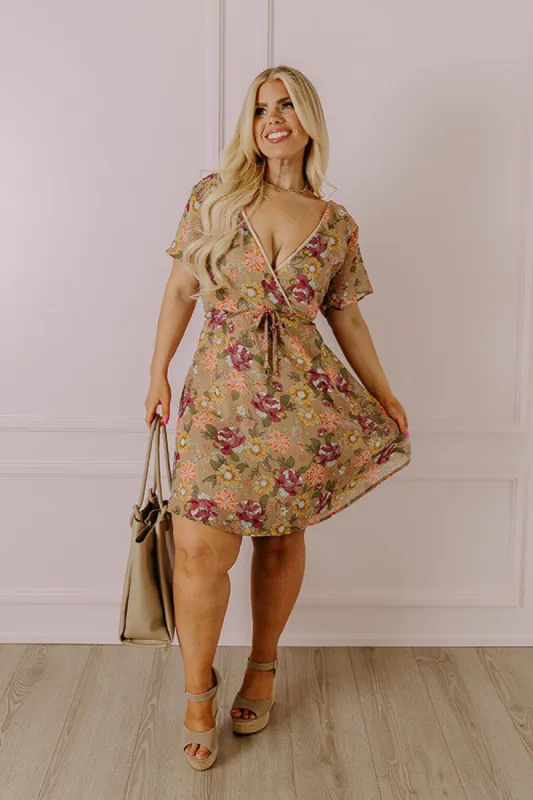 Sweet Like Honey Floral Mini Dress In Taupe Curves sold by Impressions