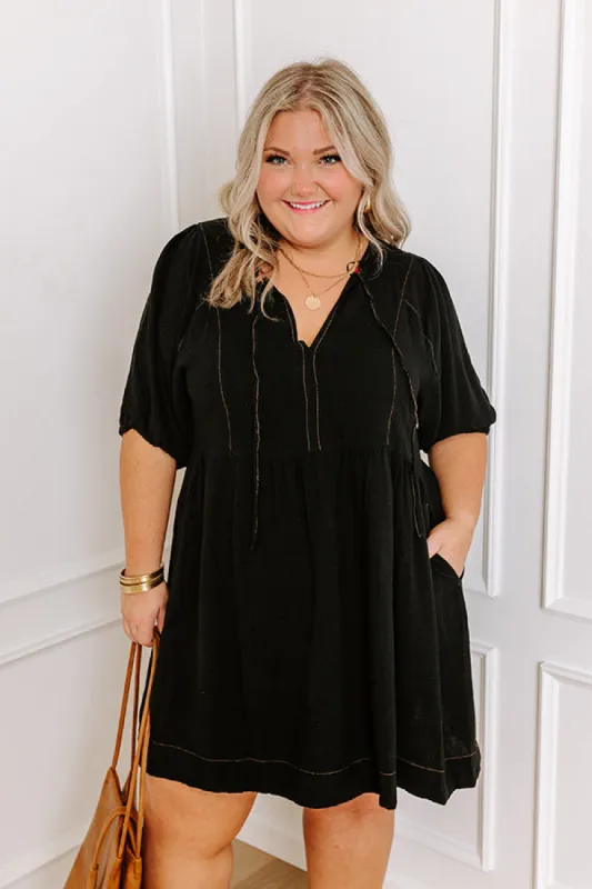 Summer Party Linen-Blend Mini Dress in Black Curves sold by Impressions